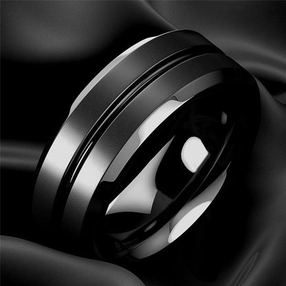 8mm Men Rings Jewelry Black Groove Matte Stainless Steel