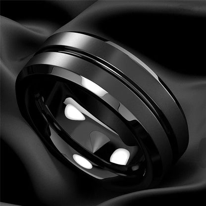 8mm Men Rings Jewelry Black Groove Matte Stainless Steel